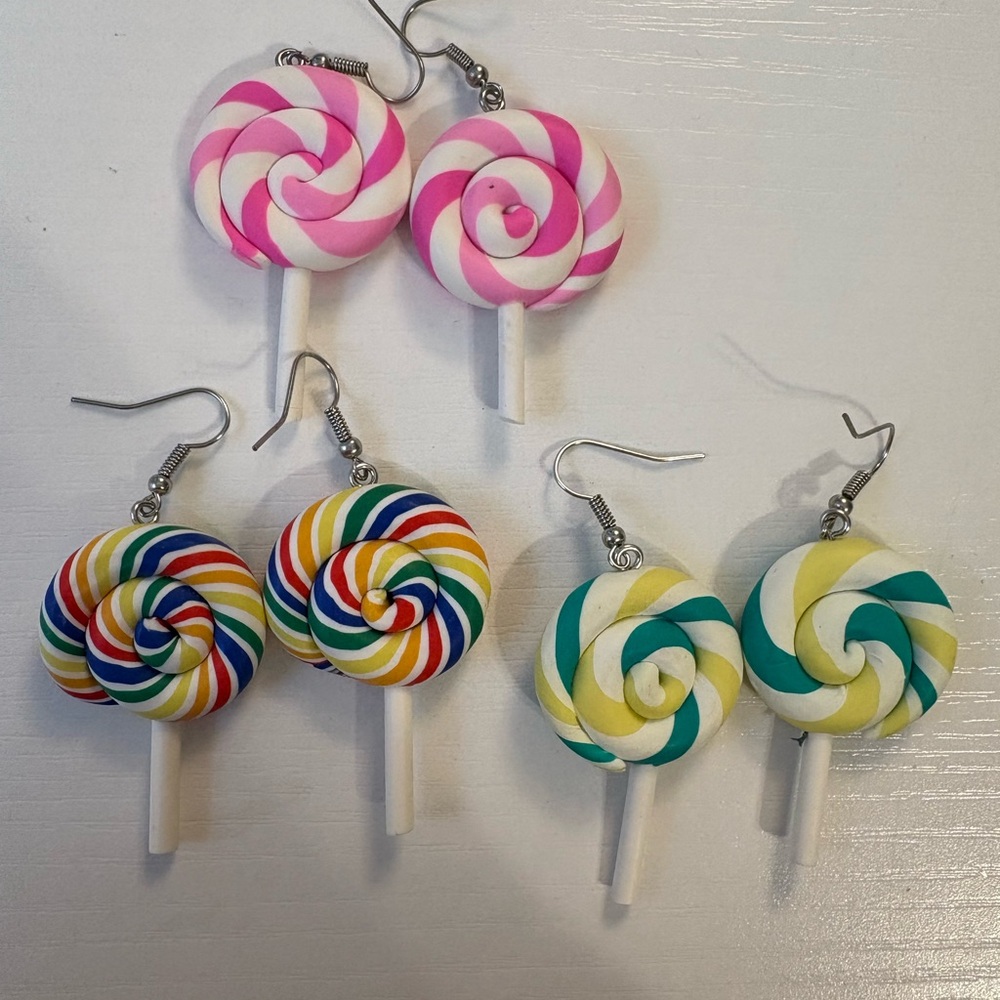 Colorful Swirl Lollipop Earrings Set